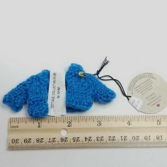 Vintage Tiny Blue Knit Sweater Cardigan Cottage Collectables for Bear or Doll - Picture 5 of 6